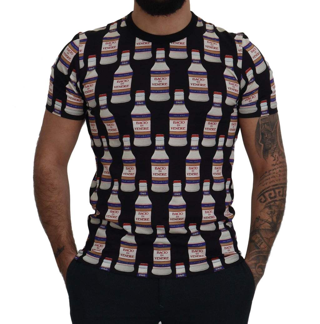 T-shirt homme noir Dolce & Gabbana Bacio Di Venere en coton avec design graphique sur le devant.