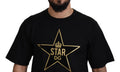 T-shirt à col rond Dolce & Gabbana noir avec étoiles dorées et couronne en coton, design élégant et graphique.