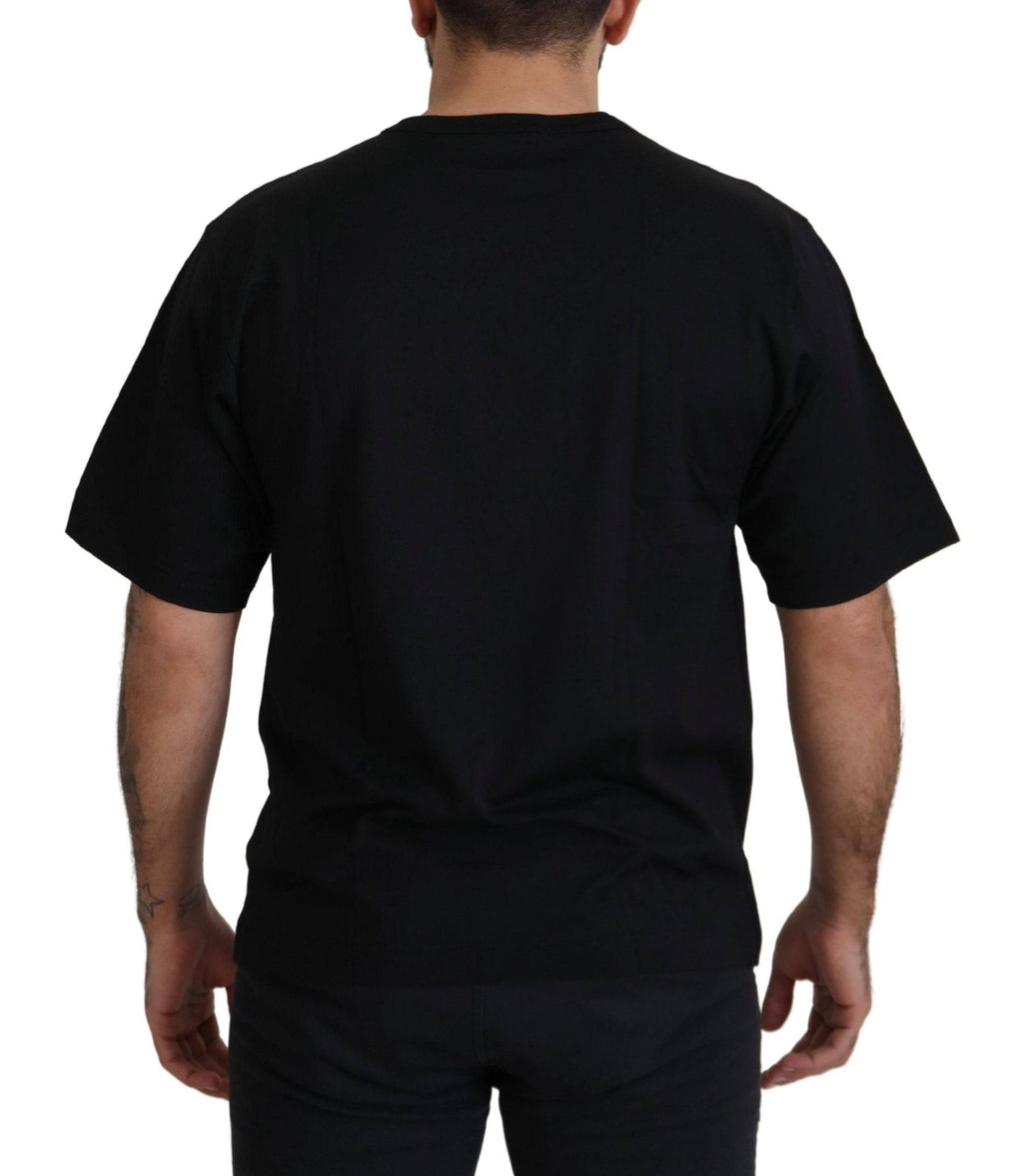 T-shirt Dolce & Gabbana noir orné d'une couronne étoilée dorée en coton avec col rond, style décontracté et élégant.