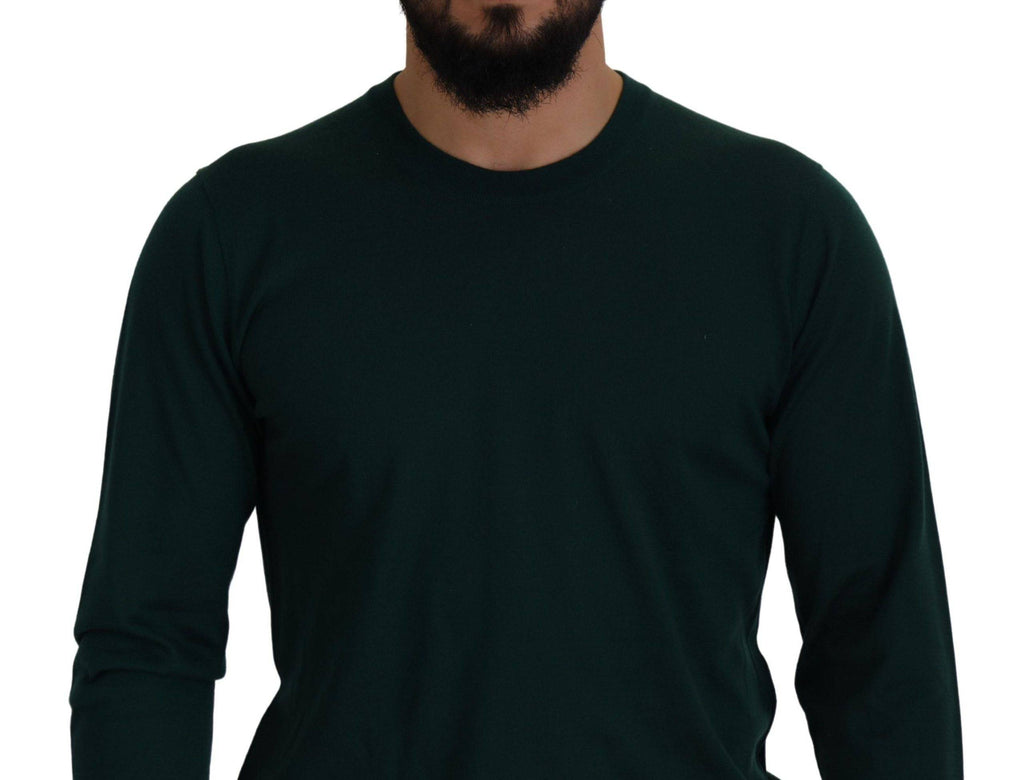 Pull en cachemire vert Dolce & Gabbana à col rond, doux et élégant, porté sur un mannequin.