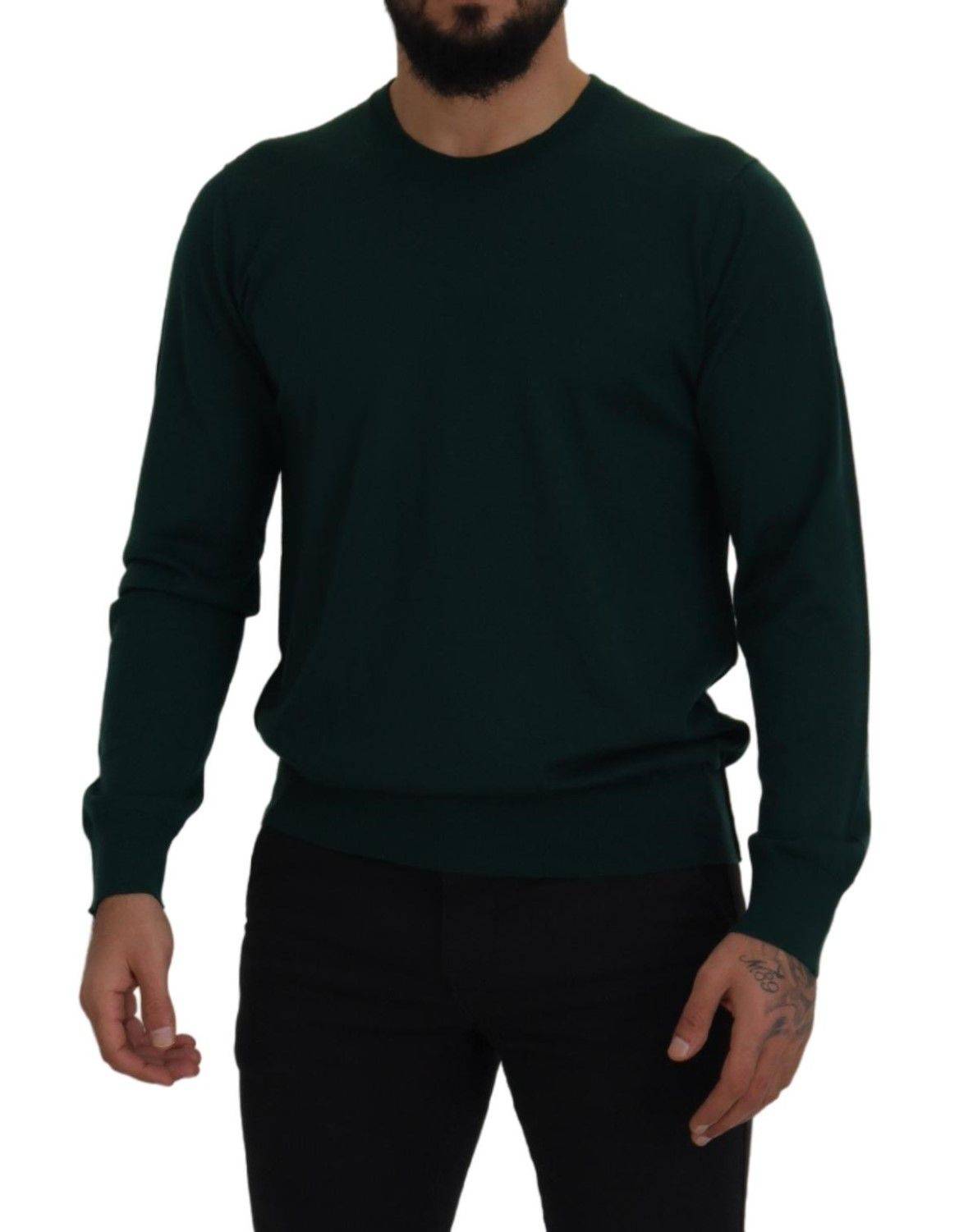 Pull-over vert en cachemire Dolce & Gabbana, col rond et texture douce visible sur l'image.