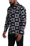Chemise décontractée en denim bleu Dolce & Gabbana avec logo DG Crown, coupe stretch et style casual, vue de face.