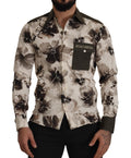 Chemise Dolce & Gabbana en coton stretch vert et beige avec motif floral, exclusive, visible sur l'image.
