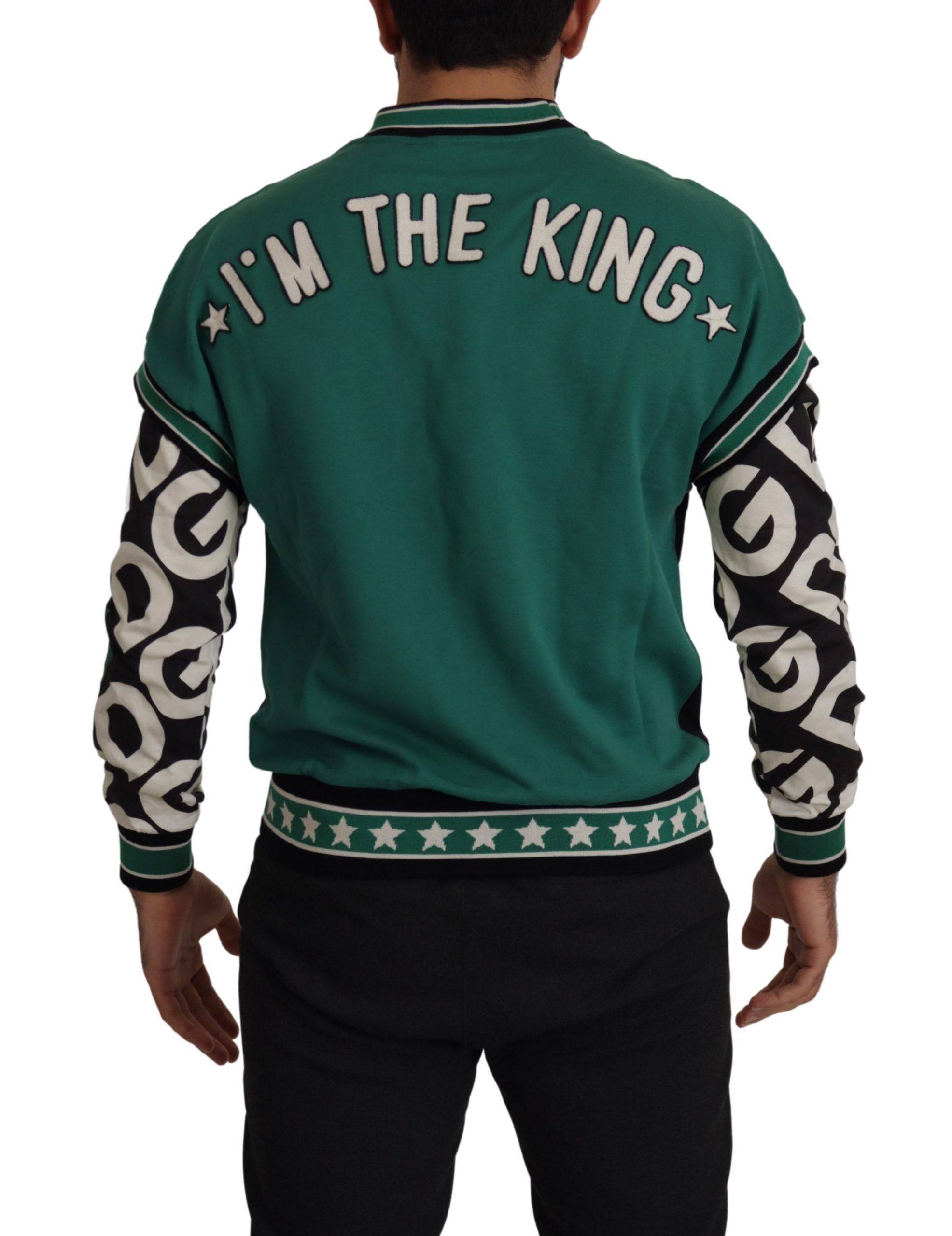 Pull en coton noir et vert Dolce & Gabbana KING Star, col rond, pull-over tendance avec motif étoile.