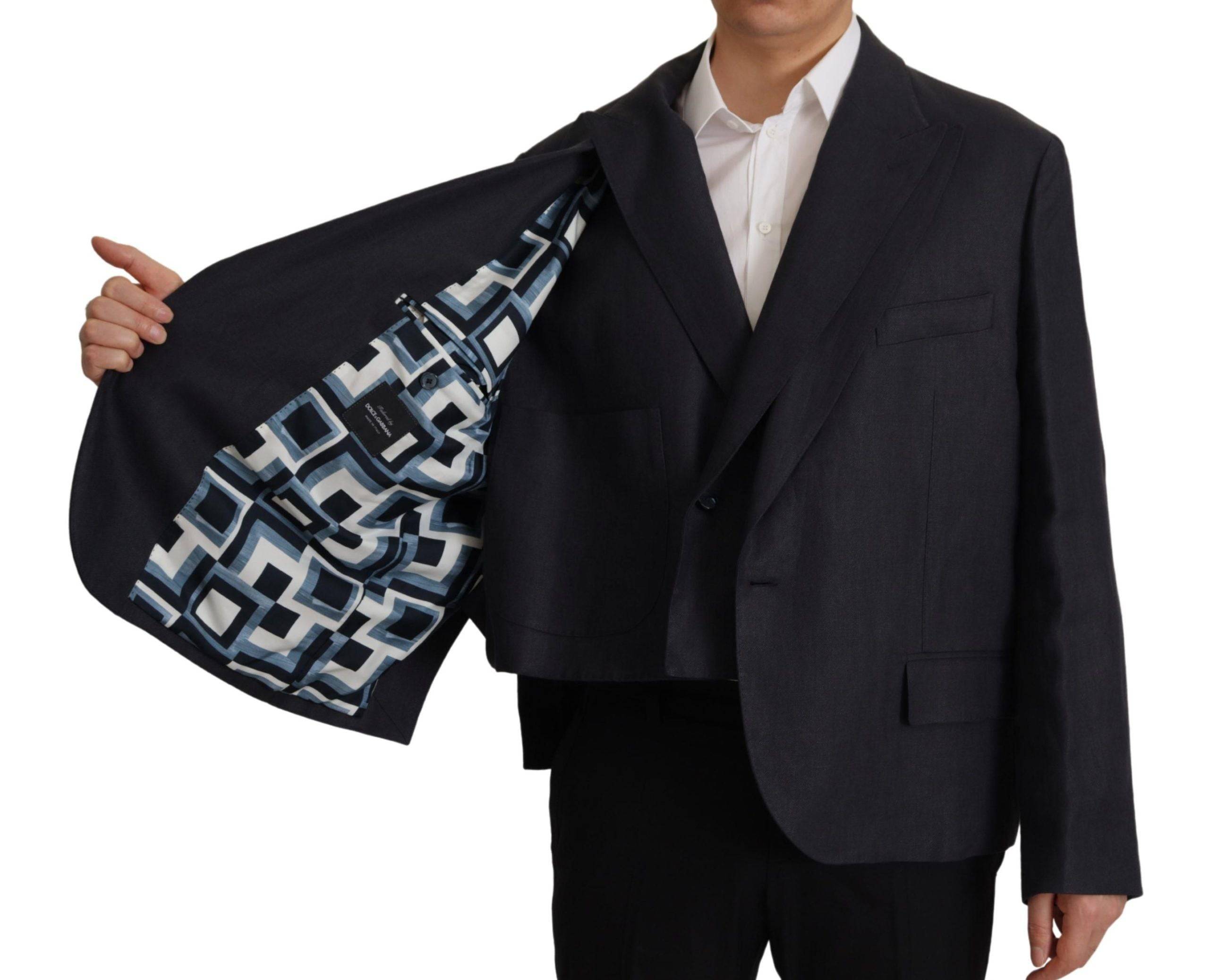 Blazer homme en lin bleu de marque Dolce & Gabbana, costume formel élégant avec coupe ajustée et détails sophistiqués.