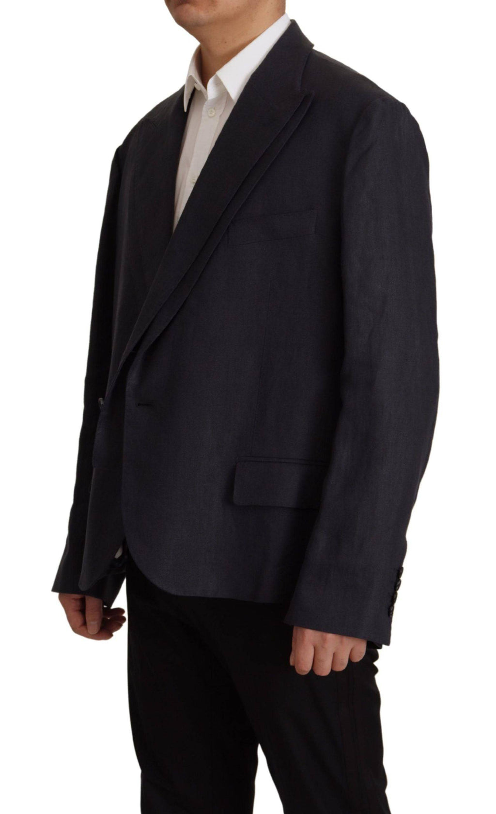 Veste blazer homme en lin bleu Dolce & Gabbana, veste formelle élégante avec coupe ajustée et détails sophistiqués.