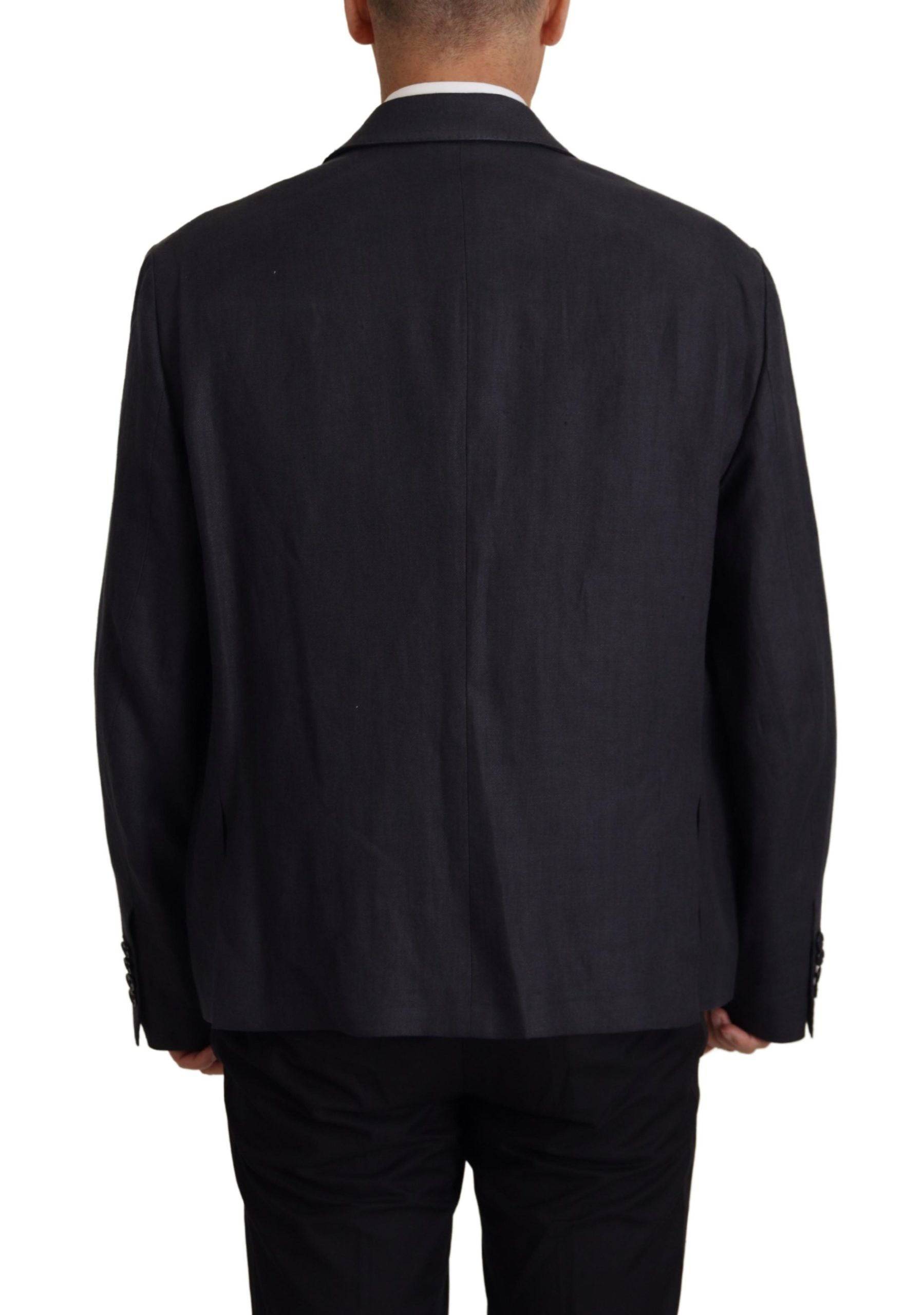 Costume homme Dolce & Gabbana en lin bleu, veste formelle élégante avec coupe ajustée et détails sophistiqués.