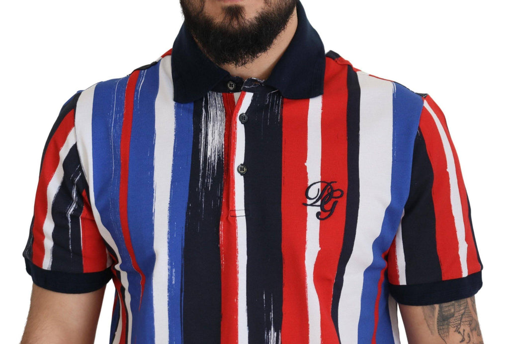 Polo en coton multicolore de Dolce & Gabbana avec col classique et logo discret, mode élégante et colorée.
