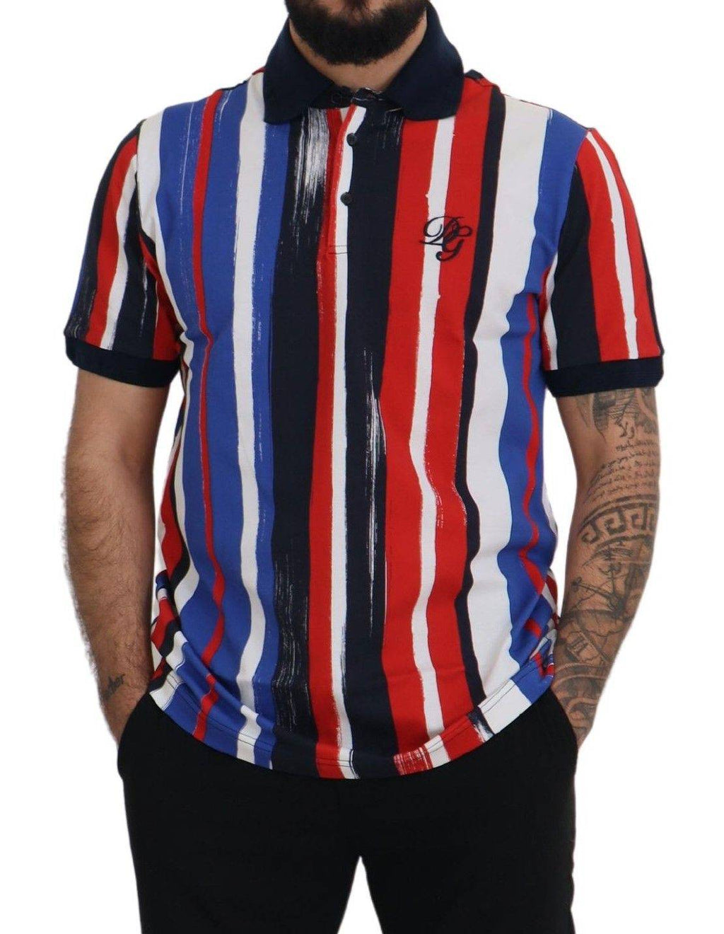 Polo en coton multicolore de Dolce & Gabbana, haut à manches courtes avec col classique, motif coloré.
