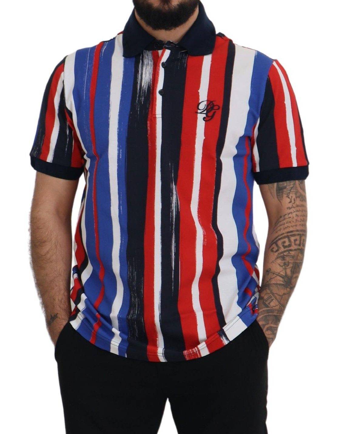 Polo en coton multicolore de Dolce & Gabbana, haut à manches courtes avec col classique, motif coloré.