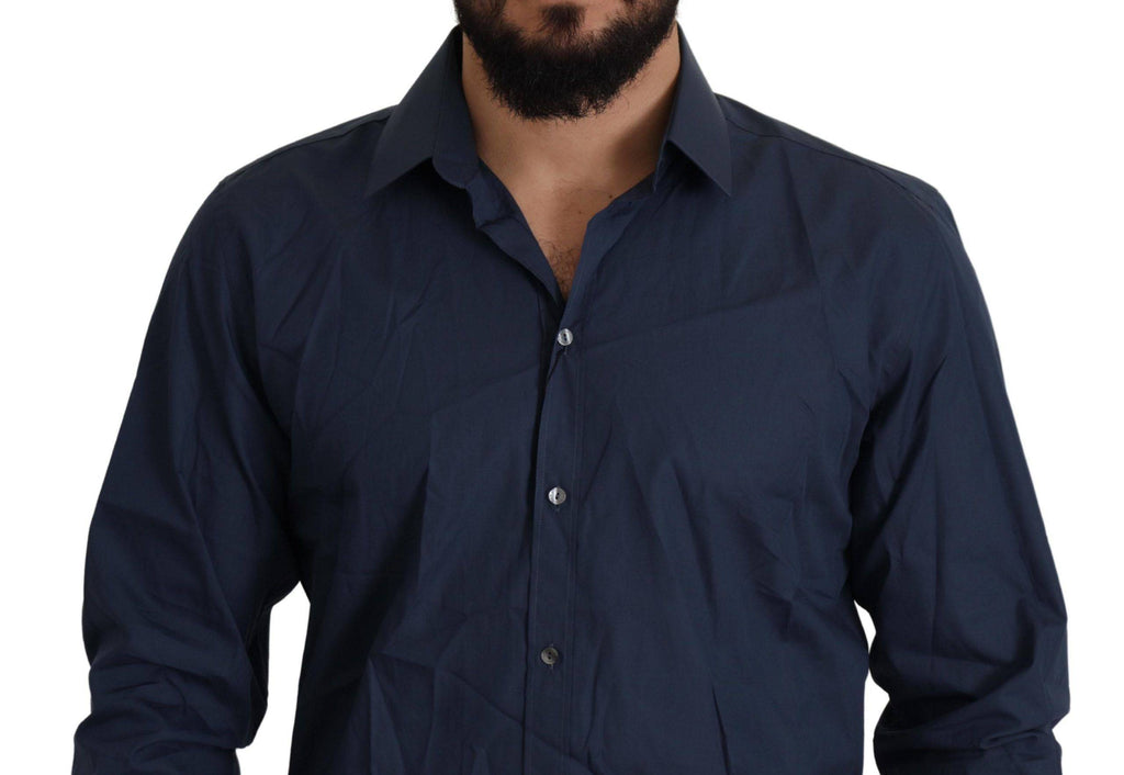 Chemise homme Dolce & Gabbana Blue Martini en coton à coupe slim, élégante et confortable, vue de face.