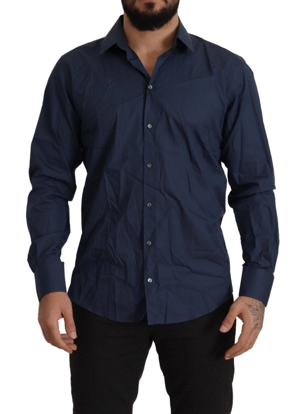 Chemise Dolce & Gabbana Blue en coton, coupe slim, style Martini, pour homme, visible en détail sur l'image.