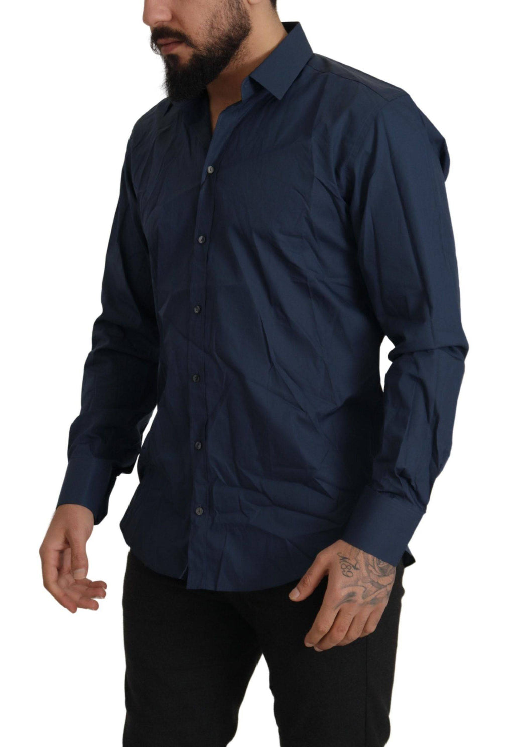 Chemise Dolce & Gabbana en coton bleu, coupe slim fit, style Martini, élégante chemise habillée pour homme.