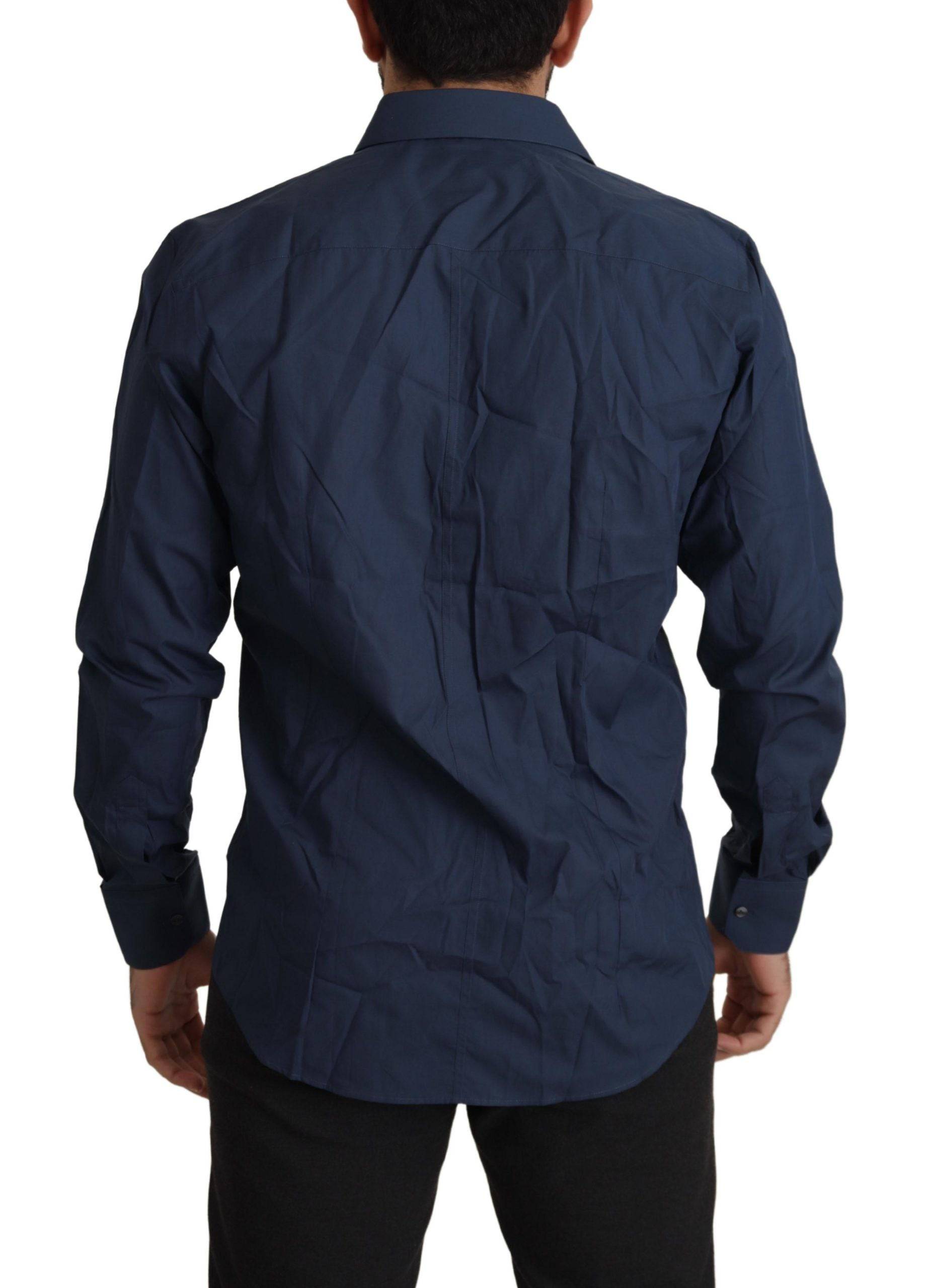Chemise slim en coton bleu Dolce & Gabbana Martini, style élégant avec col classique et manches longues.