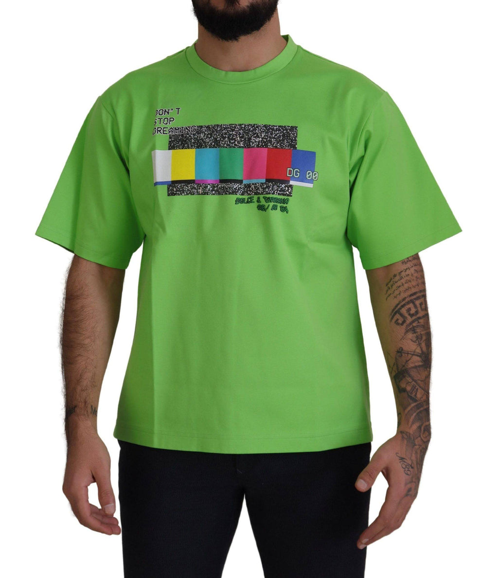 T-shirt vert en coton Dolce & Gabbana DG CHANNEL, coupe ajustée, avec logo discret sur la poitrine.