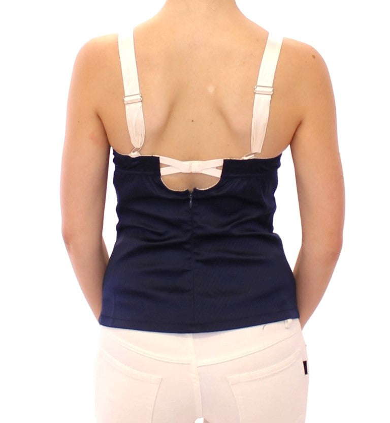 Débardeur bleu Dolce & Gabbana avec motif marin, style marin, détails élégants, tissu léger et coupe ajustée.