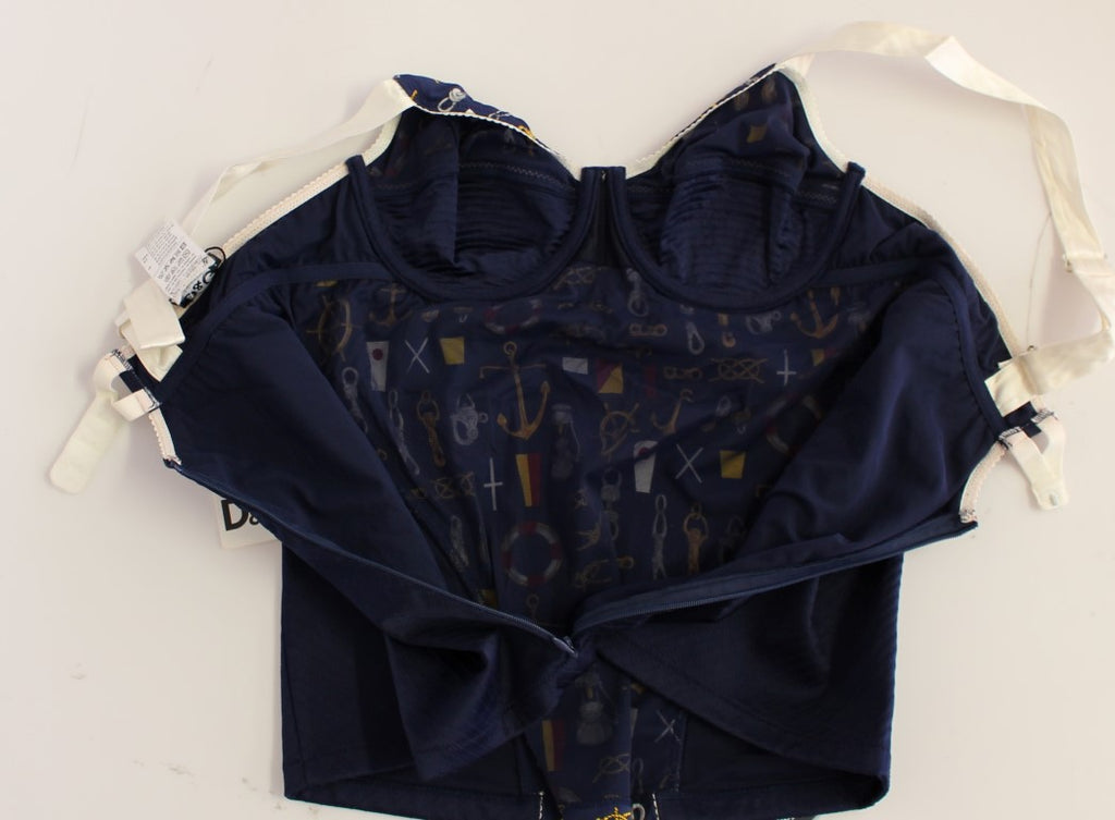 Débardeur Dolce & Gabbana bleu avec motif de marin, tissu léger et ajusté, parfait pour un style estival élégant.