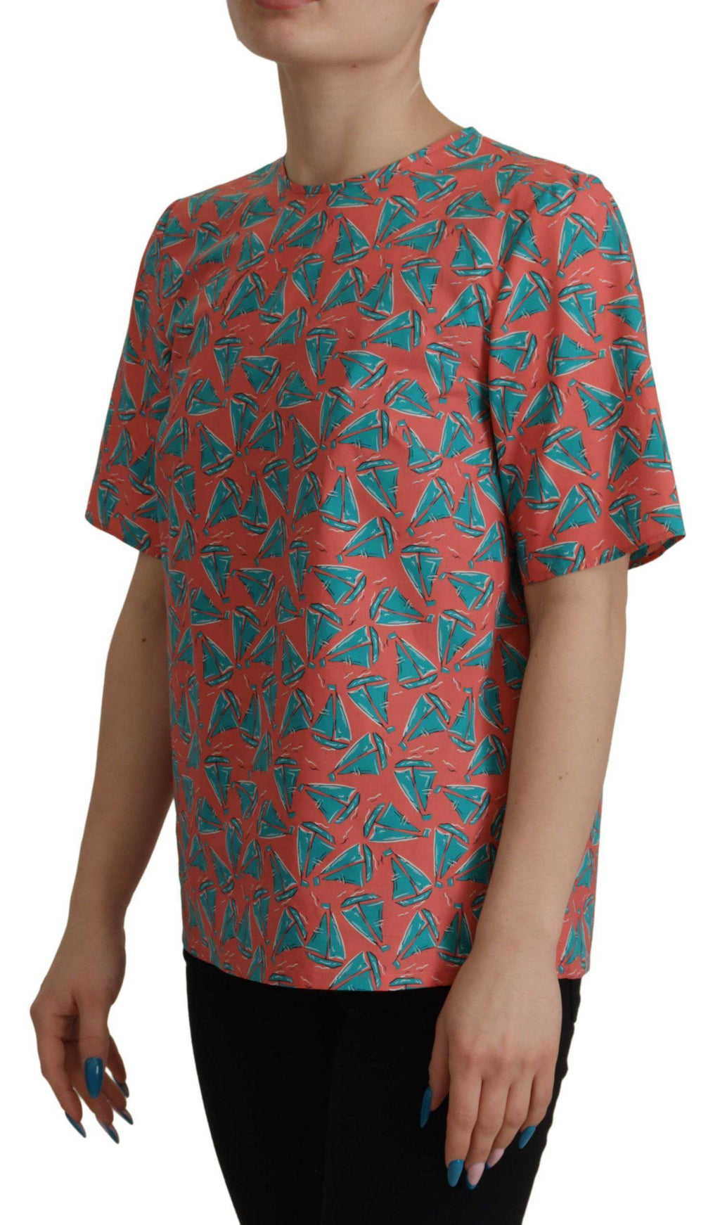 T-shirt en coton rose avec motif de voilier Dolce & Gabbana, style décontracté et imprimé nautique élégant.