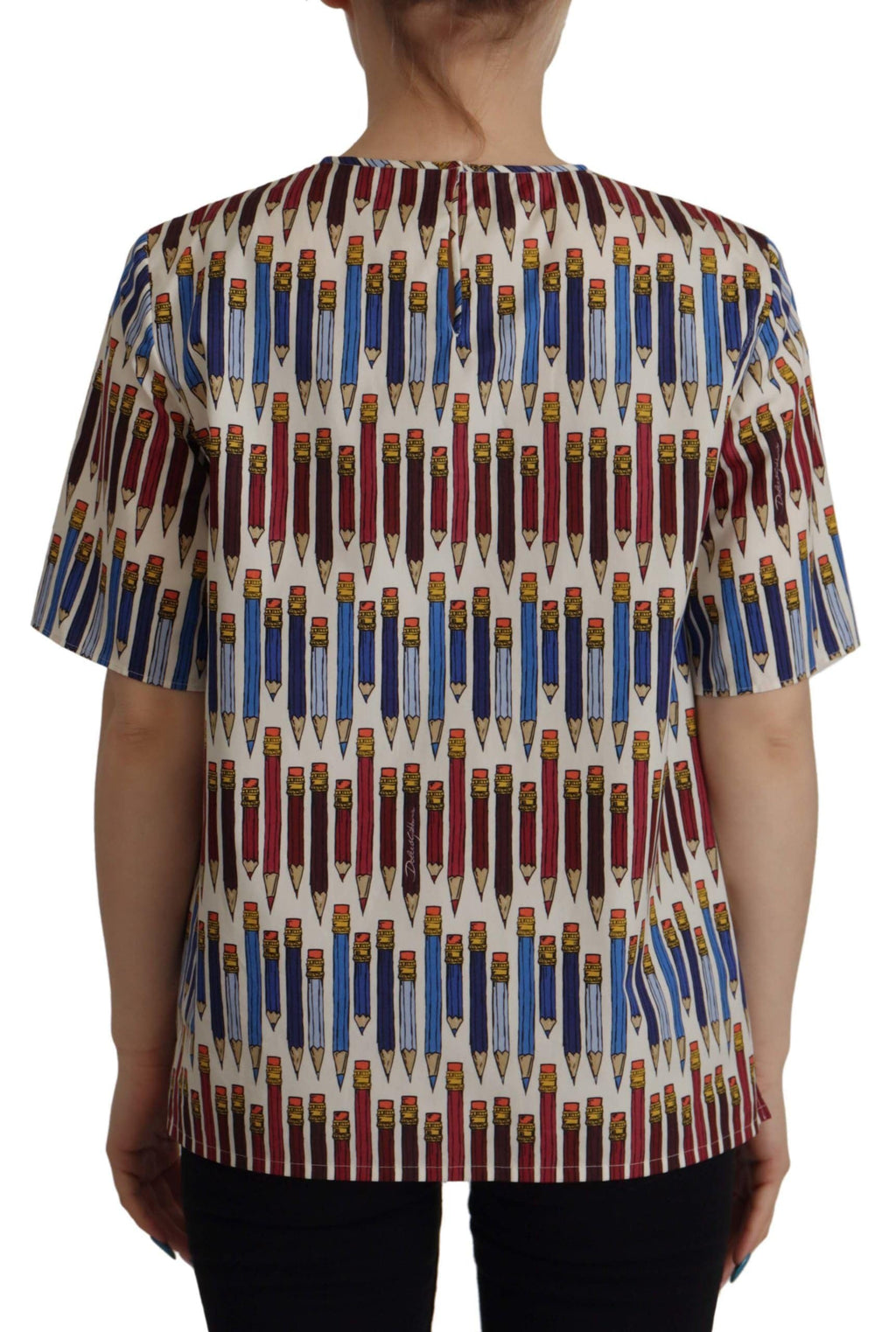 T-shirt blanc en coton avec motif crayon Dolce & Gabbana, coupe ajustée et détails élégants pour un style chic.