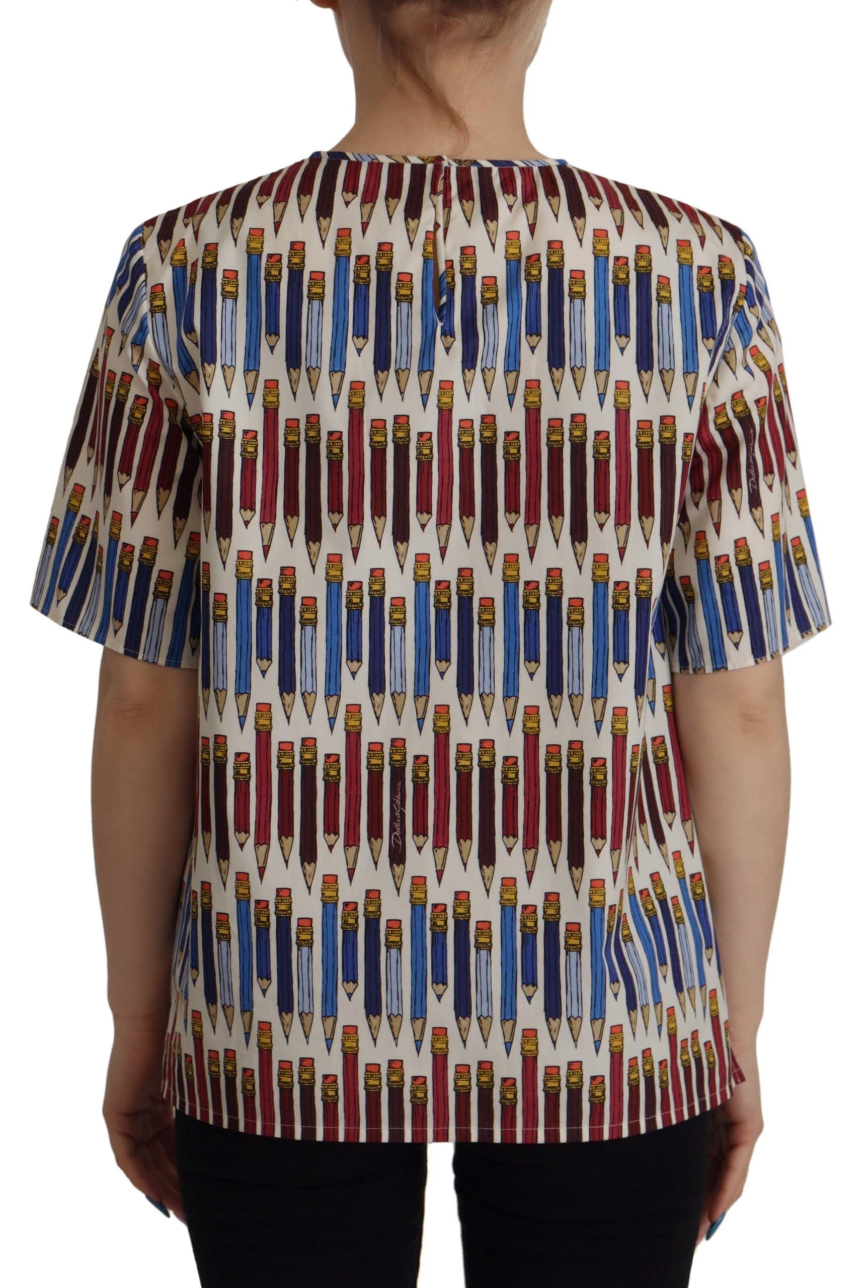 T-shirt blanc en coton avec motif crayon Dolce & Gabbana, coupe ajustée et détails élégants pour un style chic.
