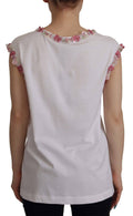 T-shirt blanc Dolce & Gabbana DG Crown Floral avec sequins, détails floraux et logo de la marque.