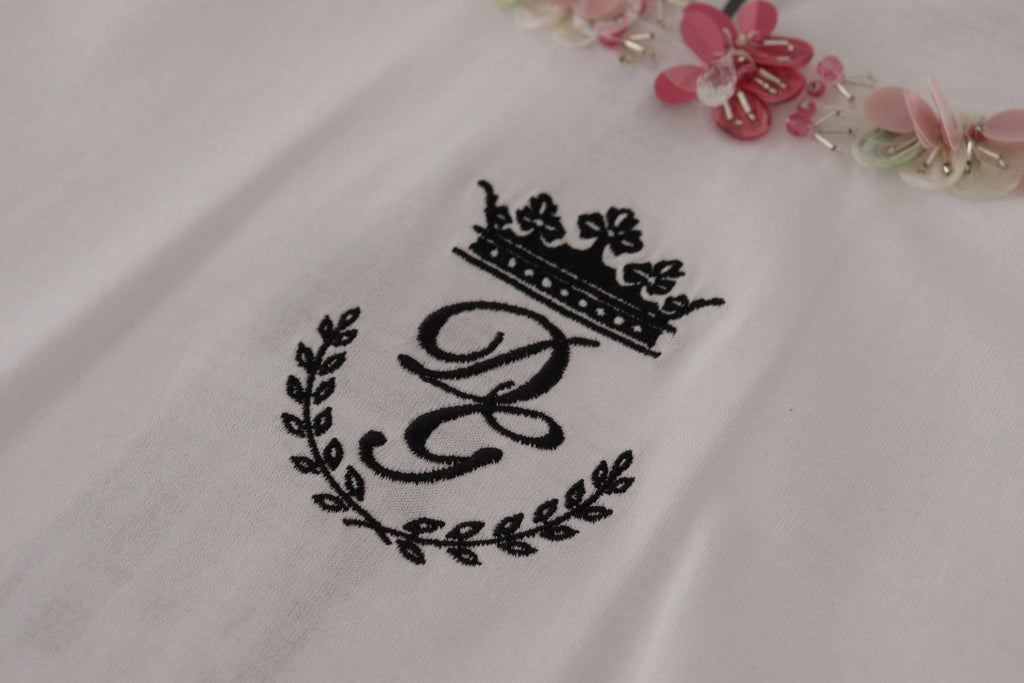 T-shirt blanc Dolce & Gabbana DG Crown Floral avec sequins, détails floraux et logo de la marque.