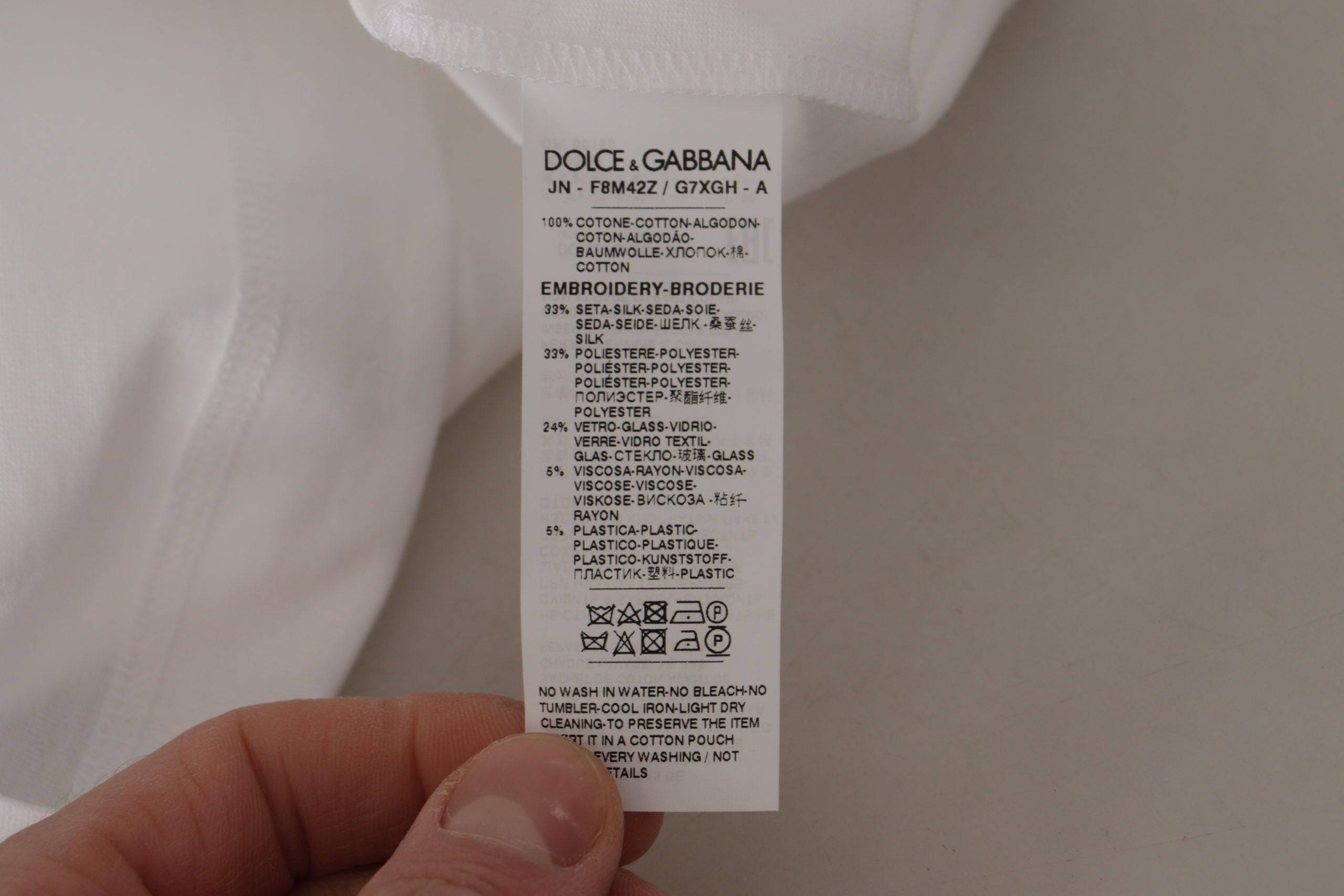 T-shirt blanc Dolce & Gabbana DG Crown Floral avec sequins, motif floral et logo, vue de face.