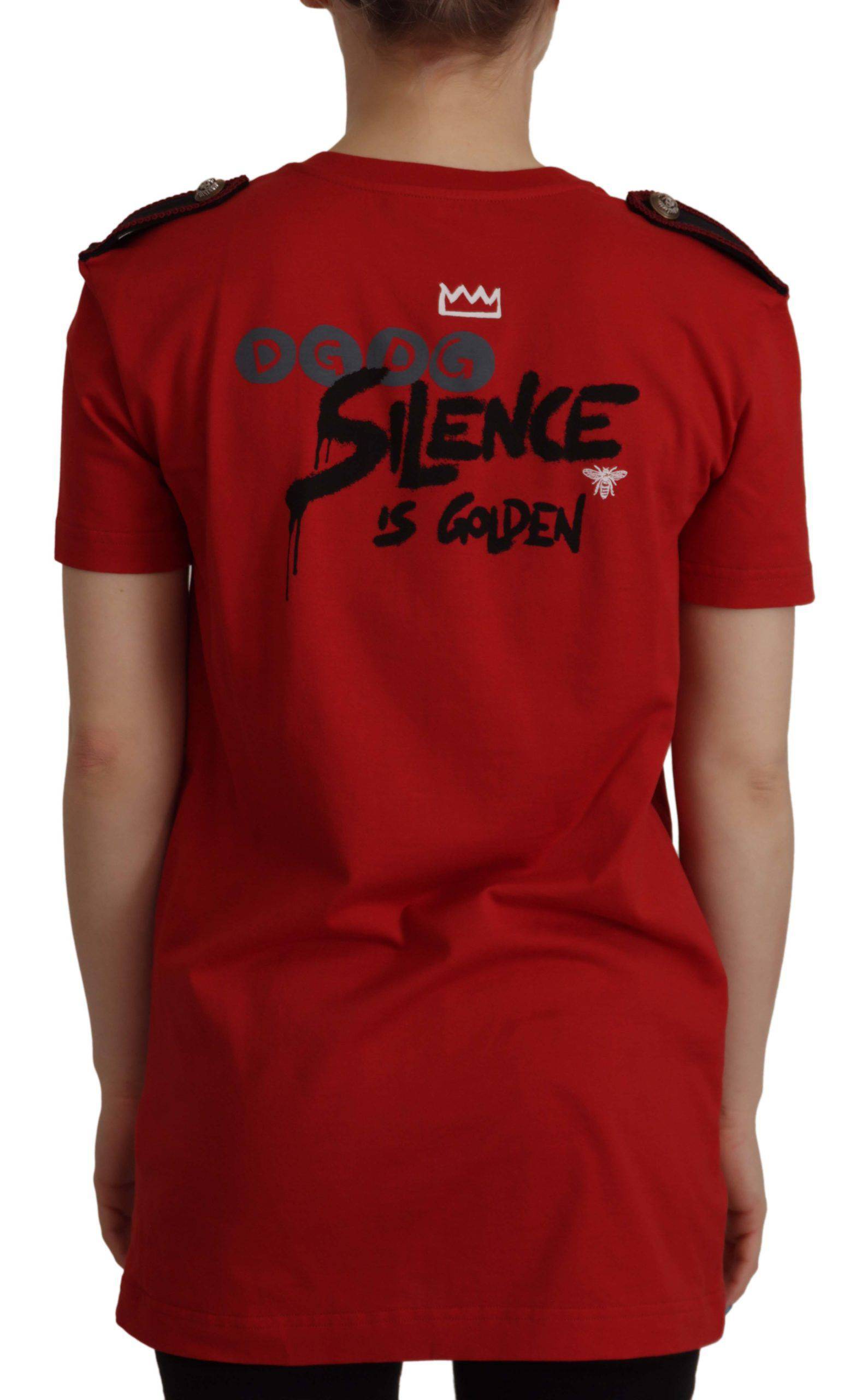 T-shirt à col rond rouge Dolce & Gabbana Amor Vincit Omnia, coton, avec logo imprimé sur la poitrine.