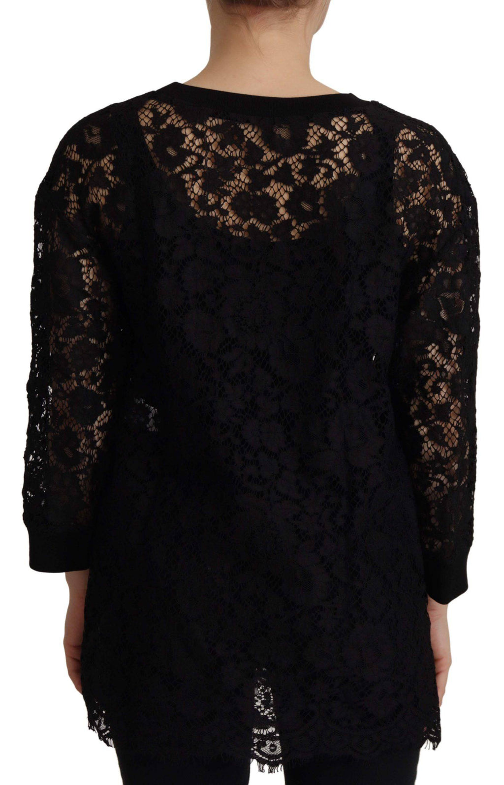 Pull en dentelle noire à fleurs Dolce & Gabbana Sicily, blouse élégante avec détails délicats et style sophistiqué.
