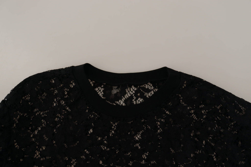 Pull dolce & gabbana noir en dentelle florale pour femme, style blouse Sicilia avec motif floral et détails élégants.