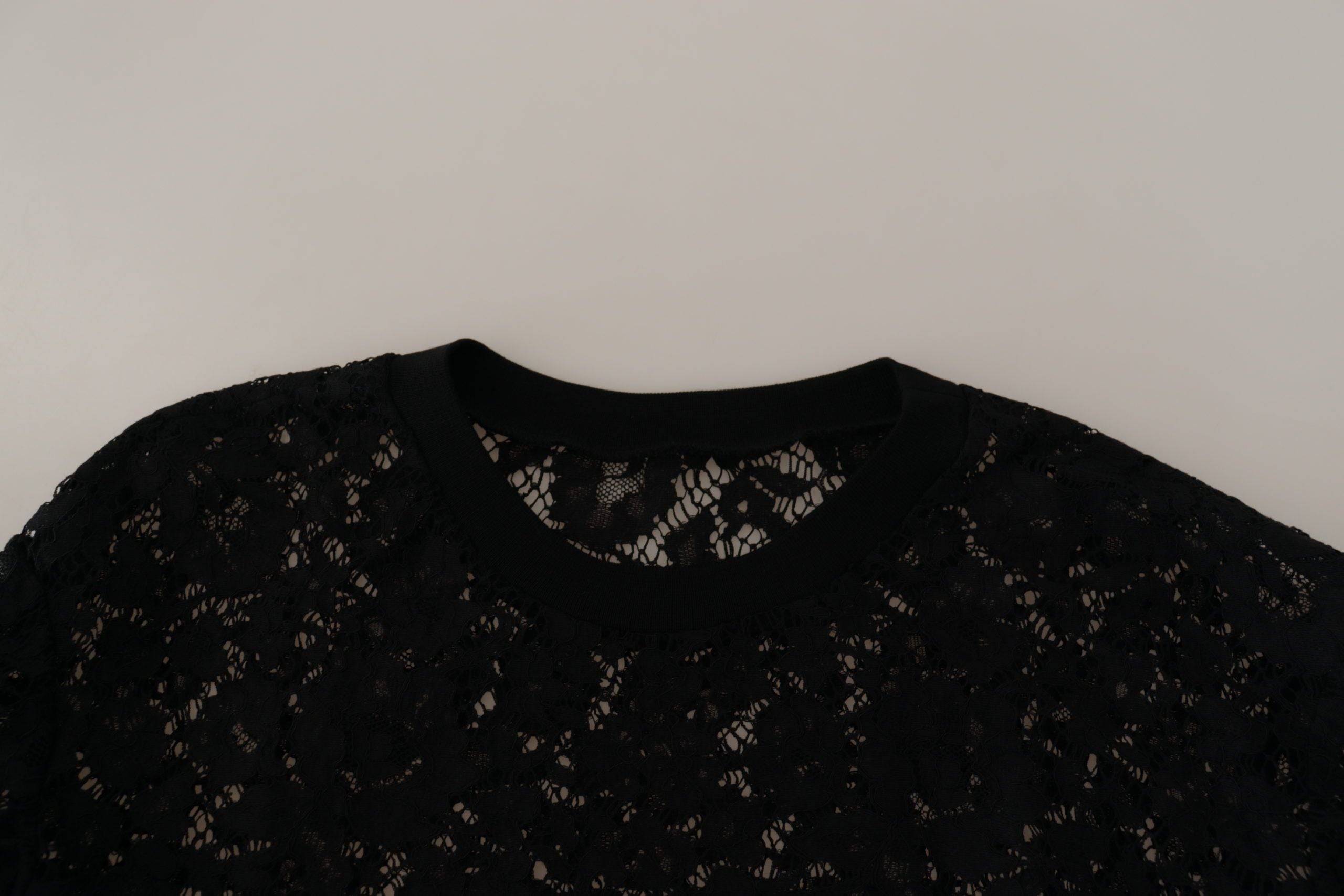 Pull dolce & gabbana noir en dentelle florale pour femme, style blouse Sicilia avec motif floral et détails élégants.
