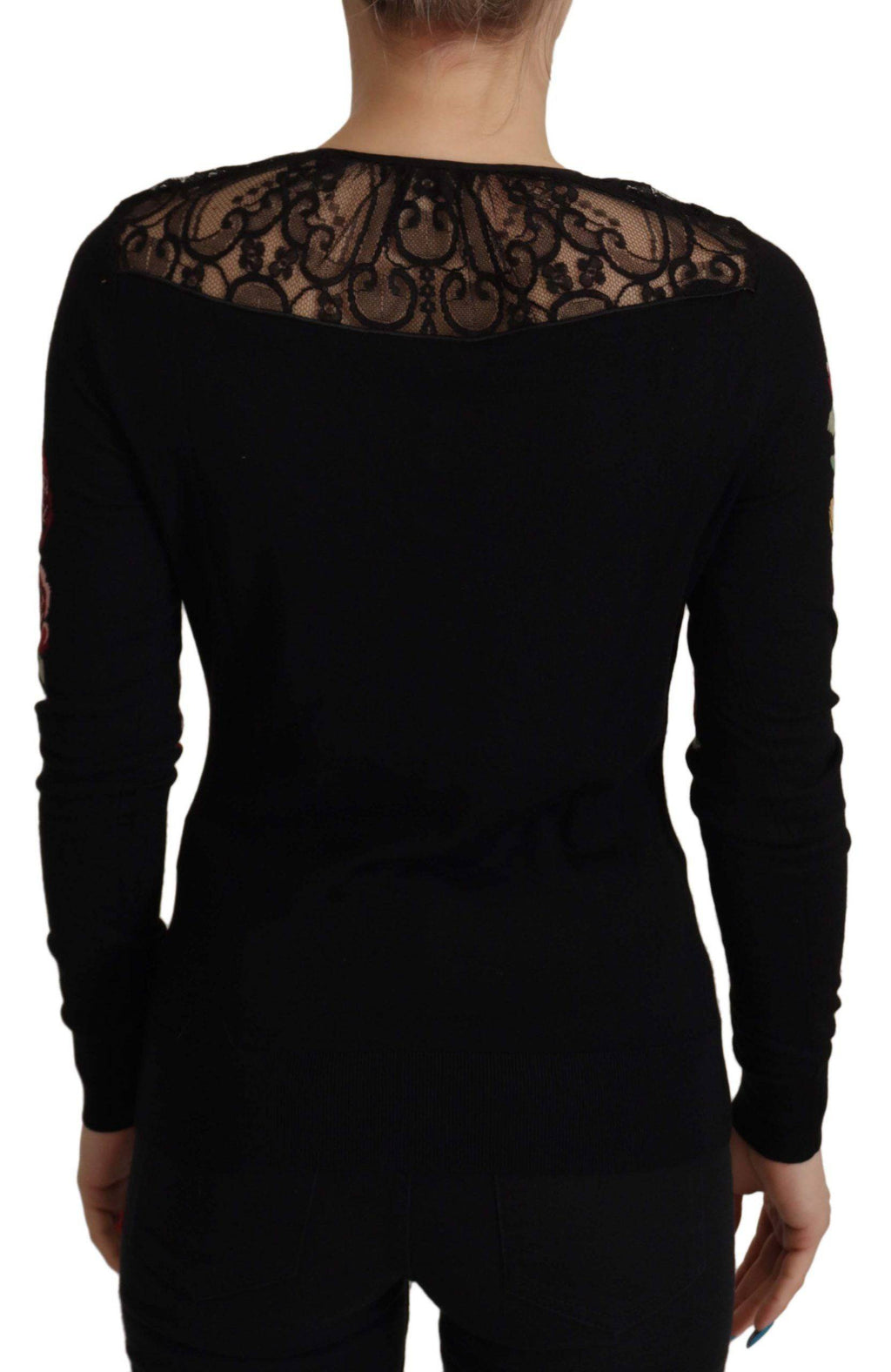 Cardigan Dolce & Gabbana en dentelle noire avec motif de roses angel, pull élégant pour femmes.