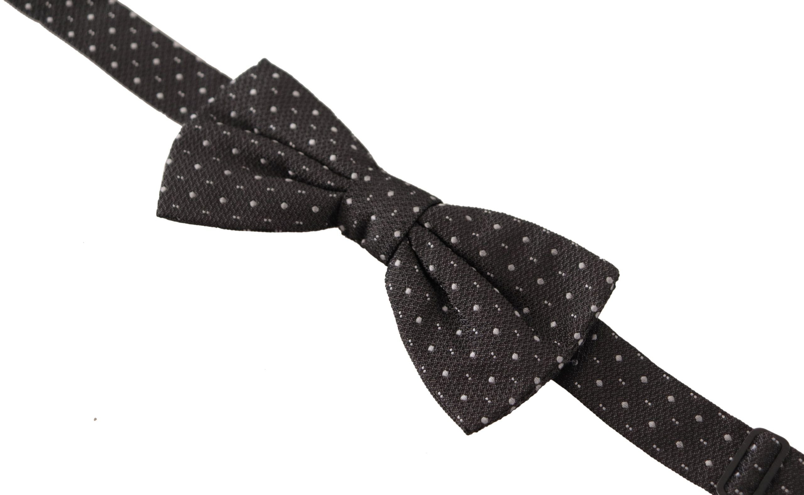Dolce & Gabbana Dark Gray Polka Dot 100% Silk Neck Papillon Tie