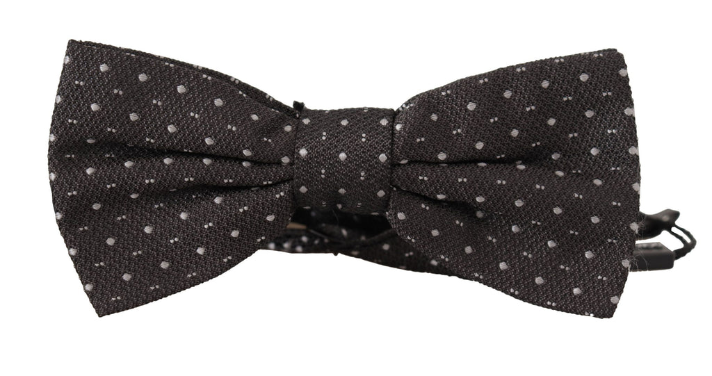 Dolce & Gabbana Dark Gray Polka Dot 100% Silk Neck Papillon Tie