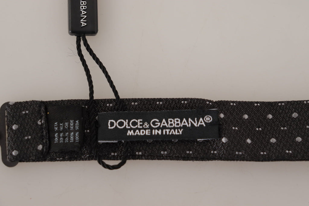 Dolce & Gabbana Dark Gray Polka Dot 100% Silk Neck Papillon Tie
