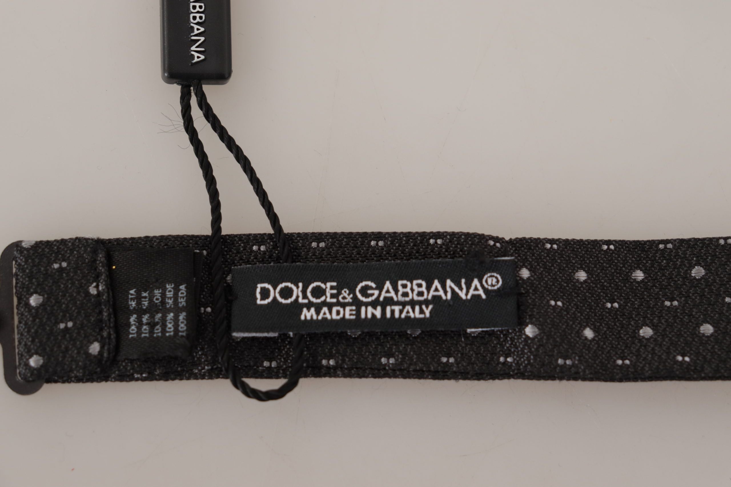 Dolce & Gabbana Dark Gray Polka Dot 100% Silk Neck Papillon Tie