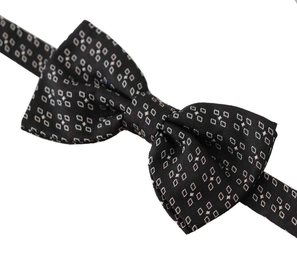Dolce & Gabbana Dark Gray White Polka Dot 100% Silk Neck Papillon Tie