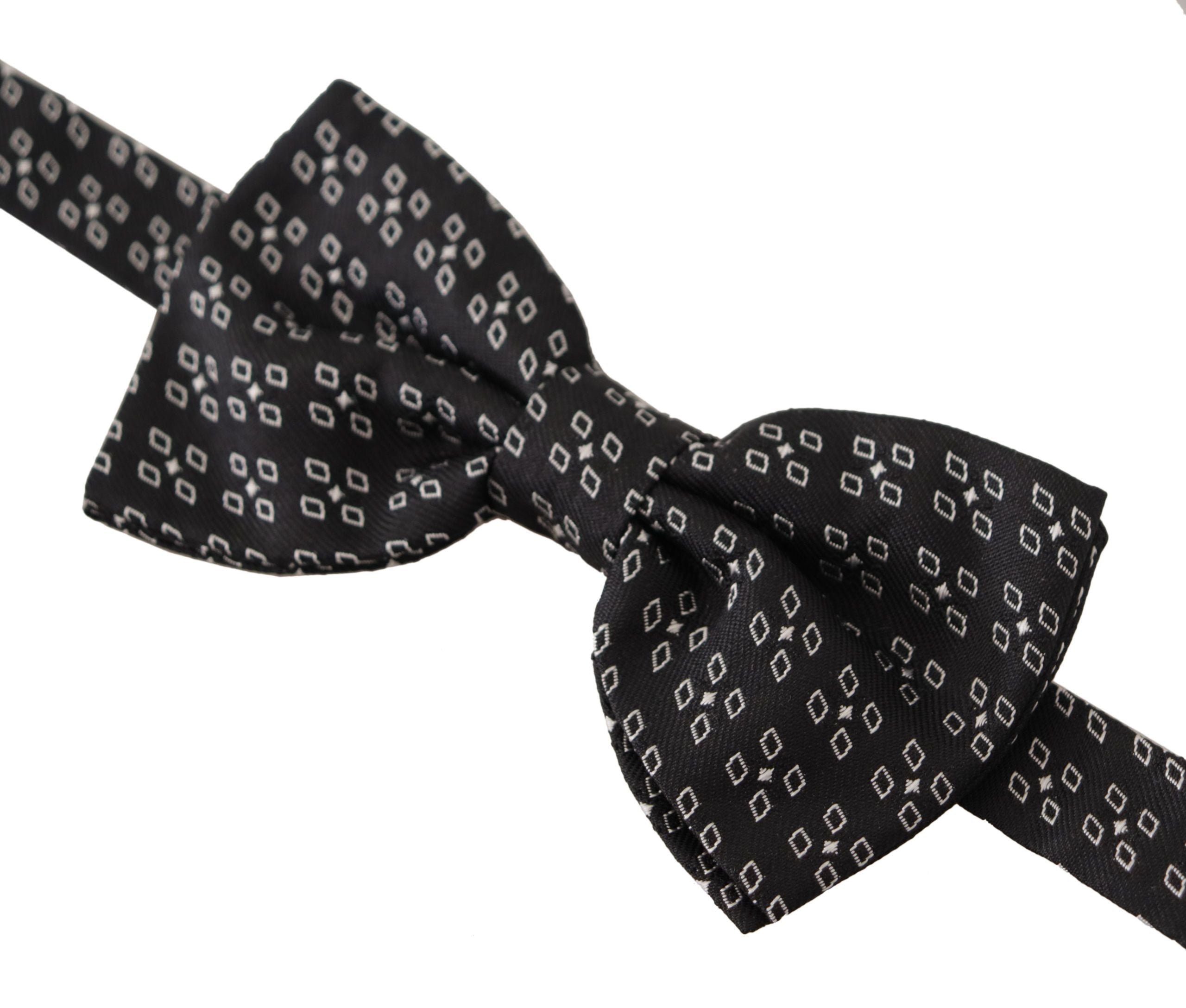 Dolce & Gabbana Dark Gray White Polka Dot 100% Silk Neck Papillon Tie