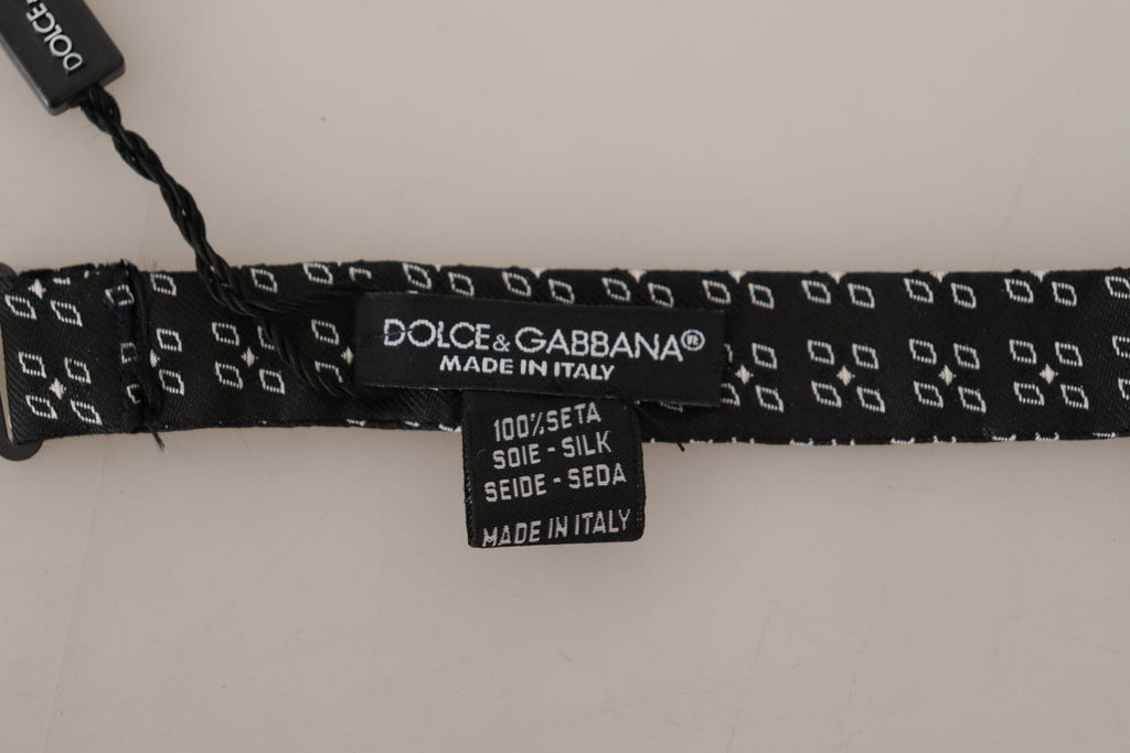 Dolce & Gabbana Dark Gray White Polka Dot 100% Silk Neck Papillon Tie