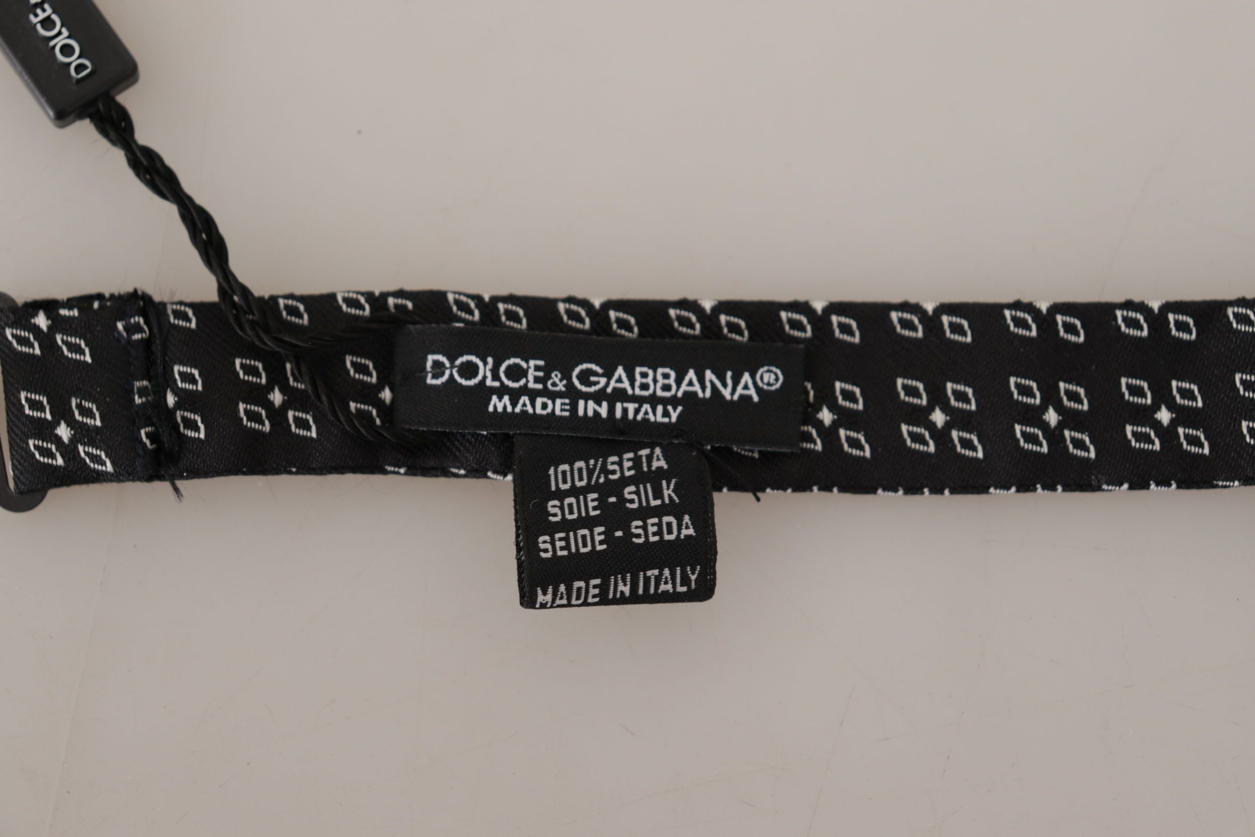 Dolce & Gabbana Dark Gray White Polka Dot 100% Silk Neck Papillon Tie
