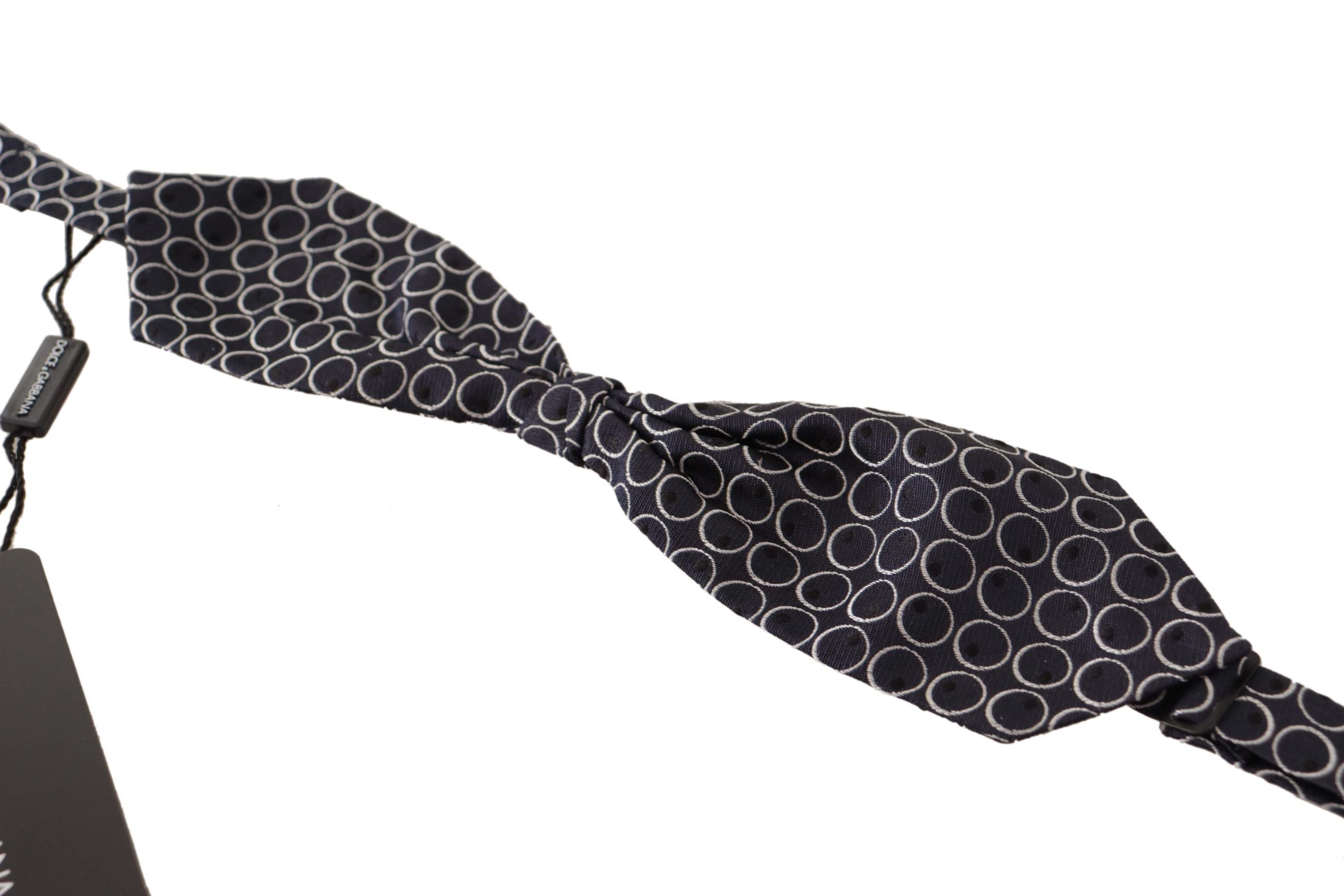 Dolce & Gabbana Dark Gray White Round 100% Silk Neck Papillon  Tie