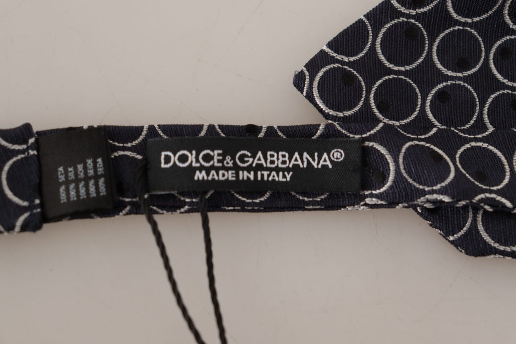 Dolce & Gabbana Dark Gray White Round 100% Silk Neck Papillon  Tie