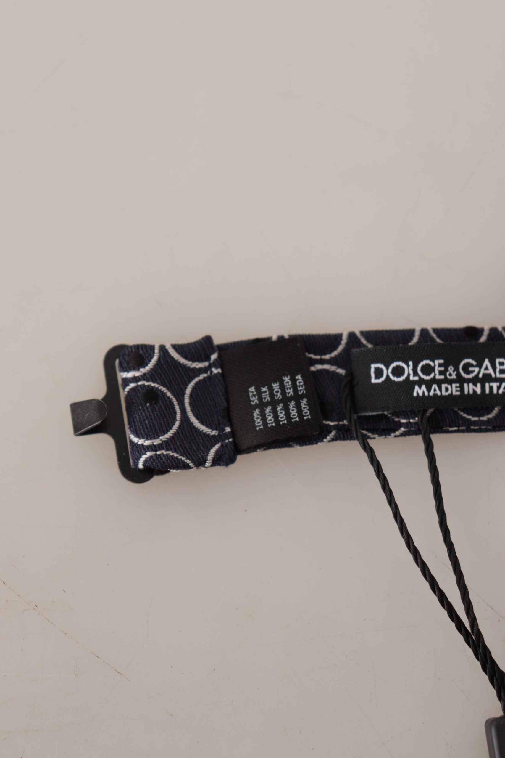 Dolce & Gabbana Dark Gray White Round 100% Silk Neck Papillon  Tie