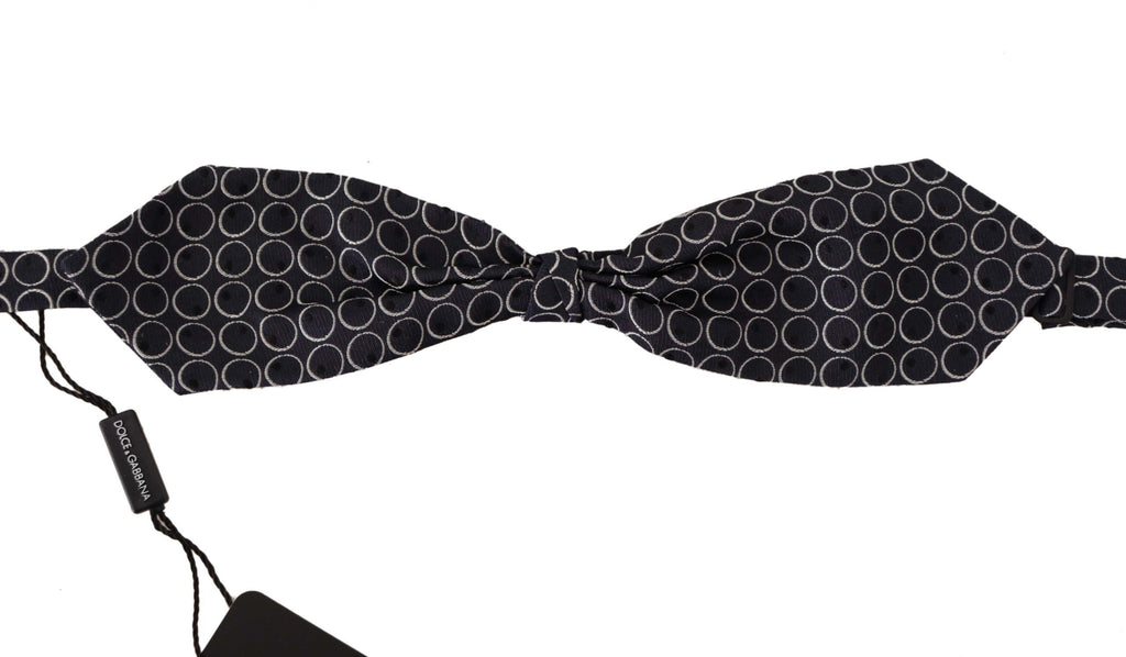 Dolce & Gabbana Dark Gray White Round 100% Silk Neck Papillon  Tie