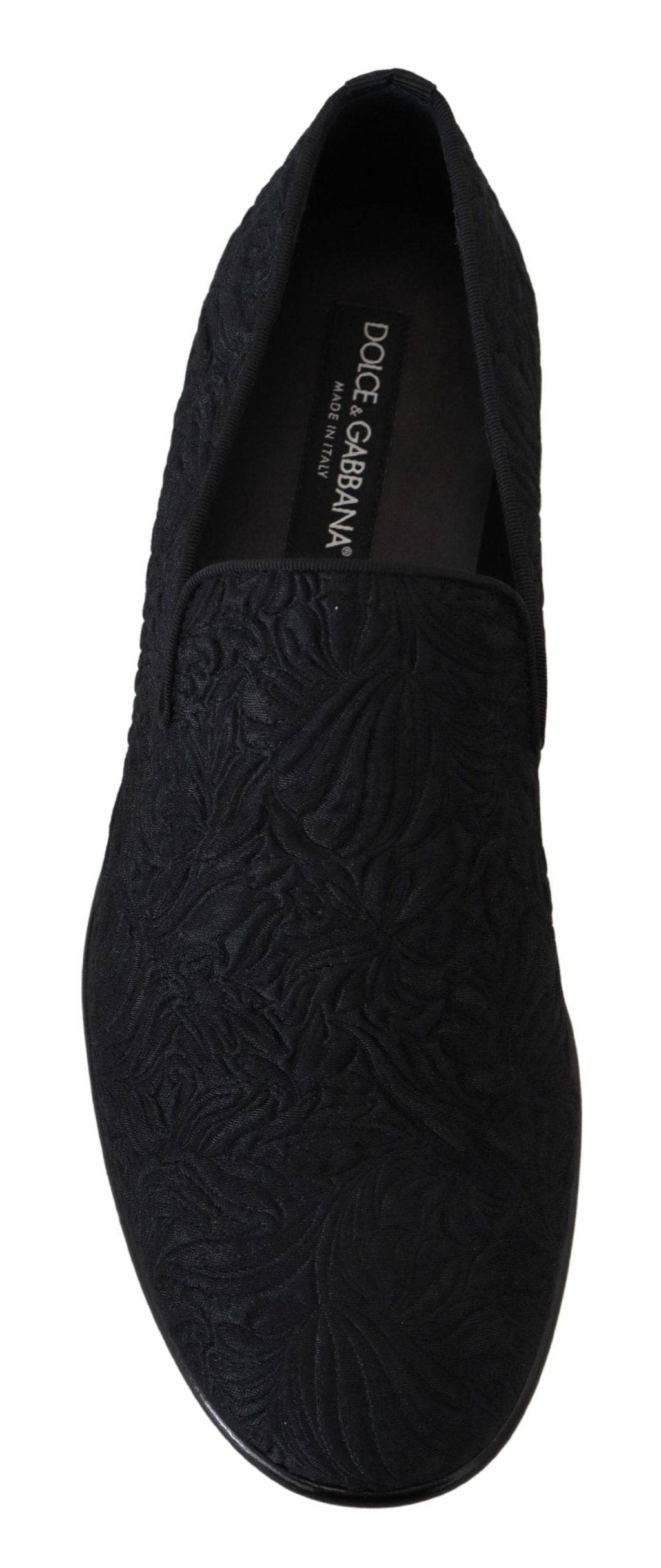 Chaussures Dolce & Gabbana slippers en jacquard floral noir, chaussons élégants avec motif floral sophistiqué.