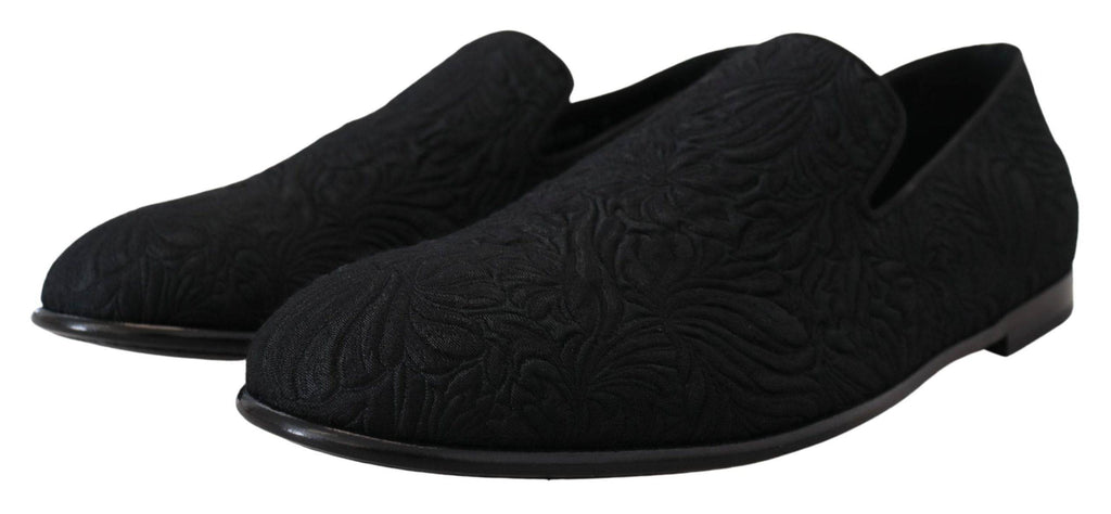 Chaussures Dolce & Gabbana mocassins en jacquard floral noir, style élégant avec motifs floraux pour femmes.