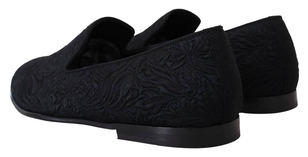 Chaussures Dolce & Gabbana slippers en jacquard floral noir, confortables et élégantes pour homme.