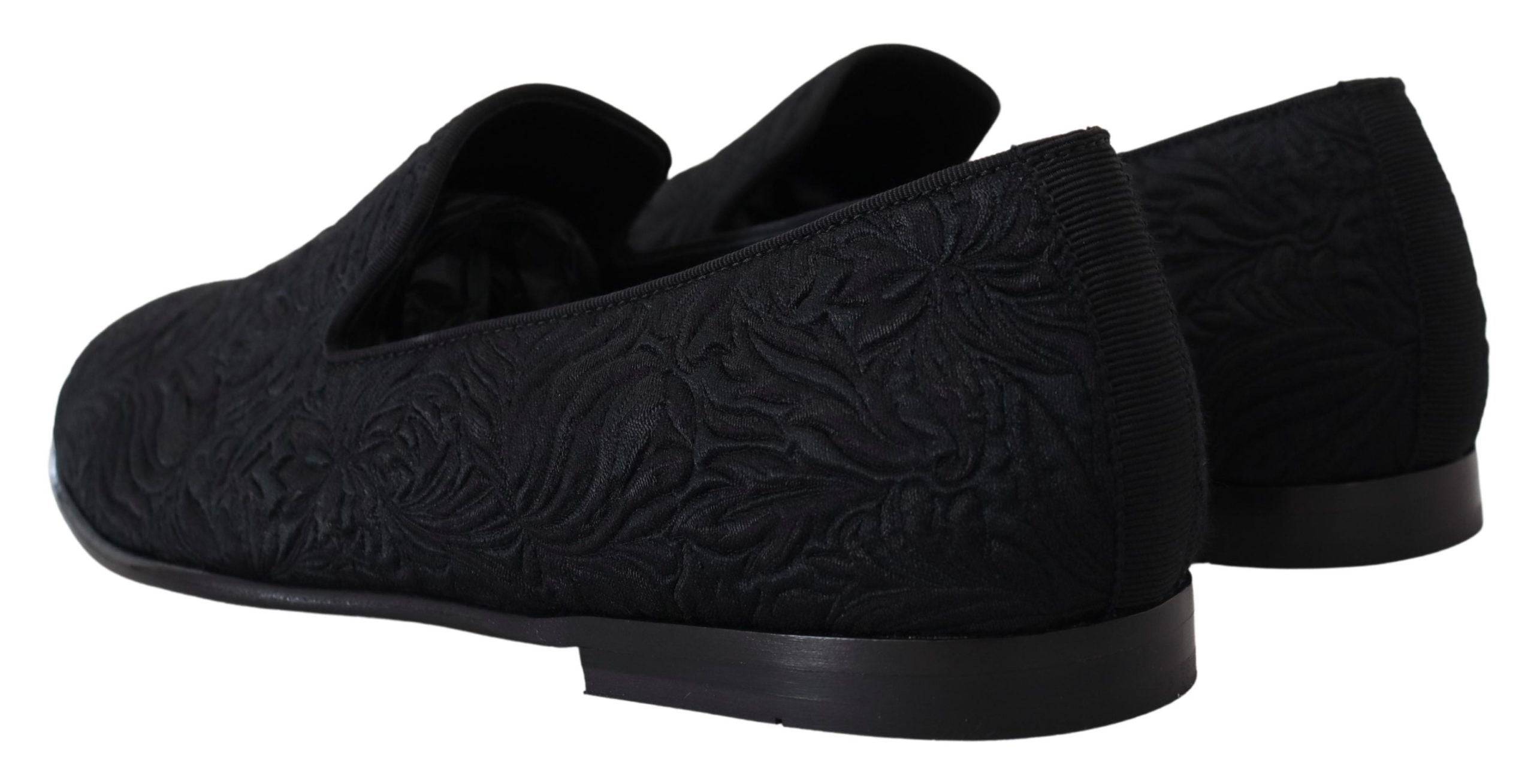 Chaussures Dolce & Gabbana slippers en jacquard floral noir, confortables et élégantes pour homme.