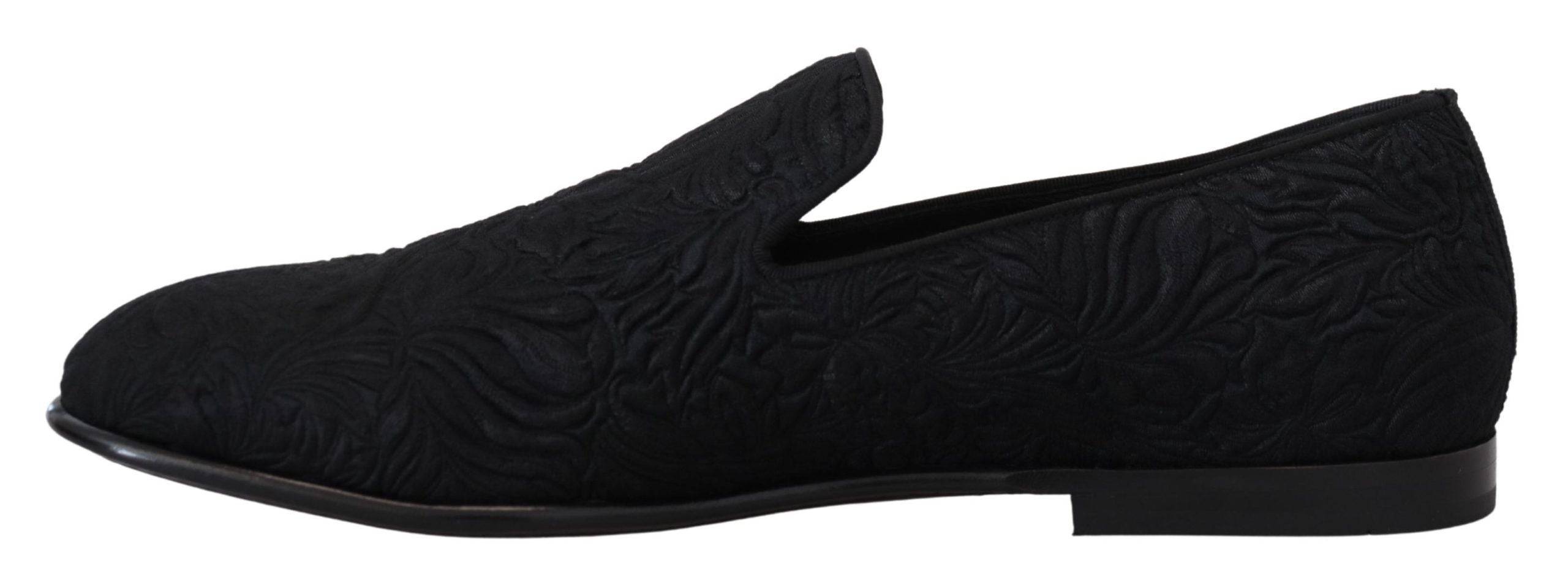 Chaussures Dolce & Gabbana Mocassins en jacquard floral noir avec semelle en cuir, chaussures élégantes pour homme.