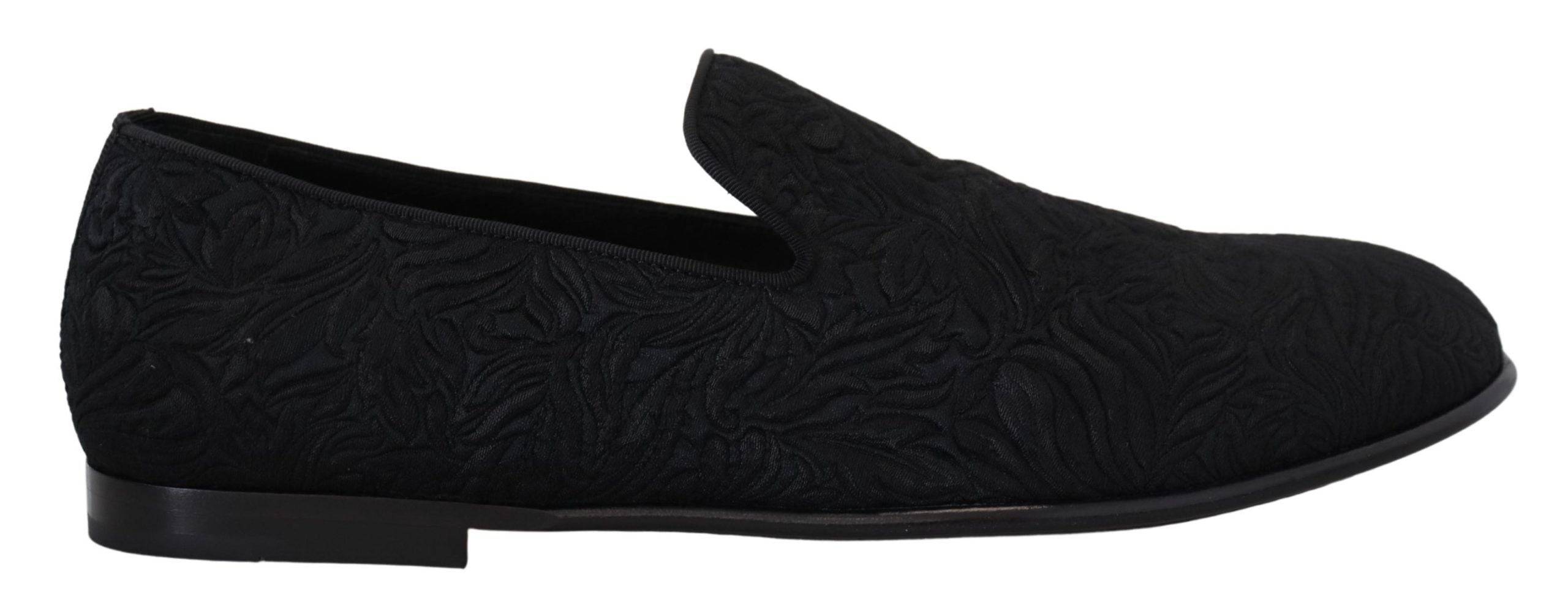 Chaussures Dolce & Gabbana en jacquard floral noir, slippers ou mocassins élégants pour femmes.